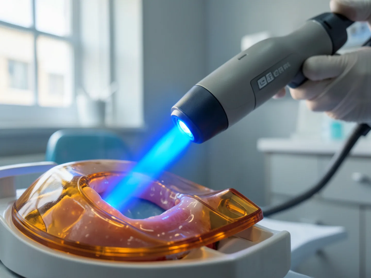 Cordless LED dental curing light emitting deep blue photopolymerization beam