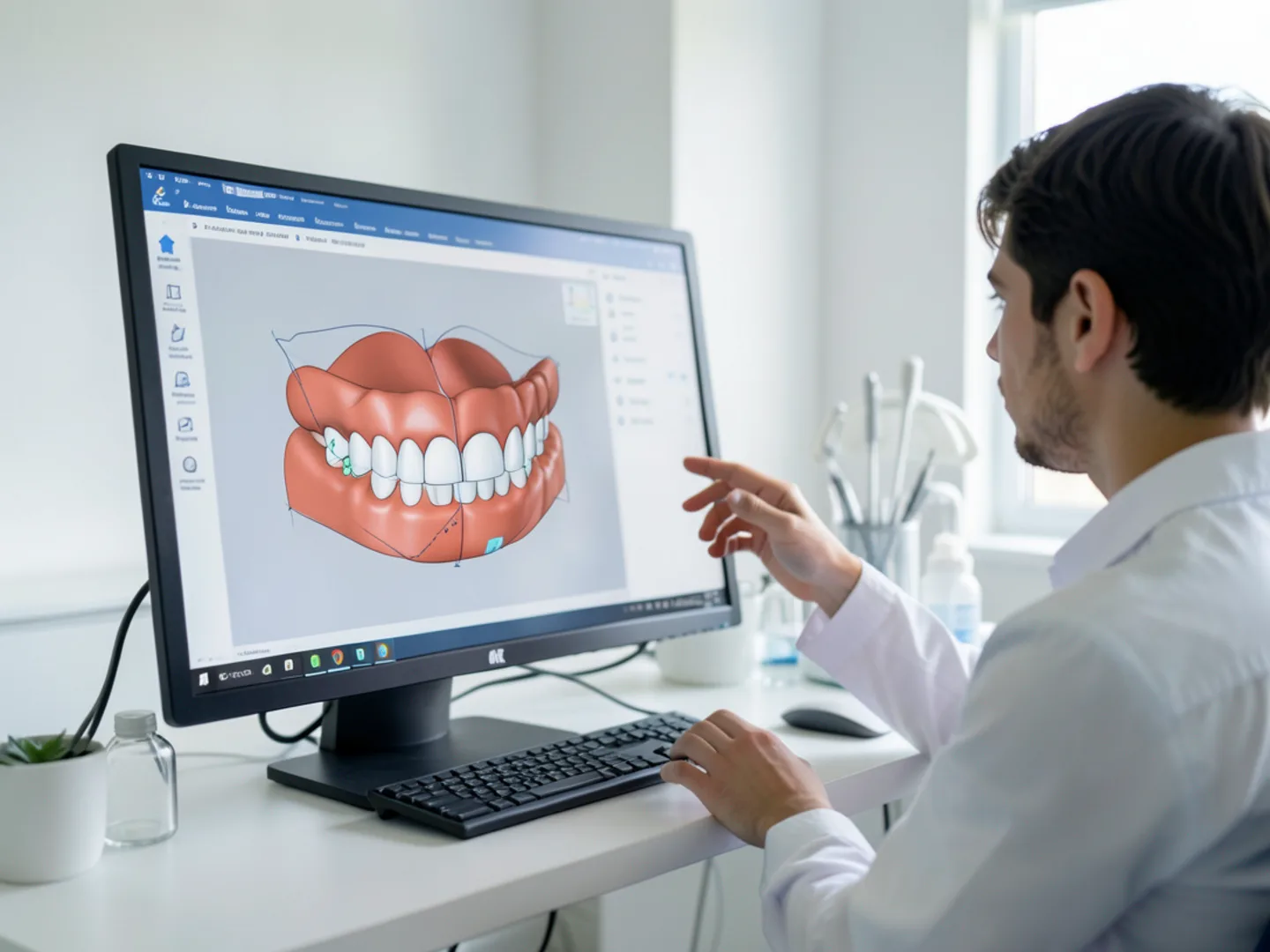 3D digital orthodontic progression simulator demonstrating tooth alignment
