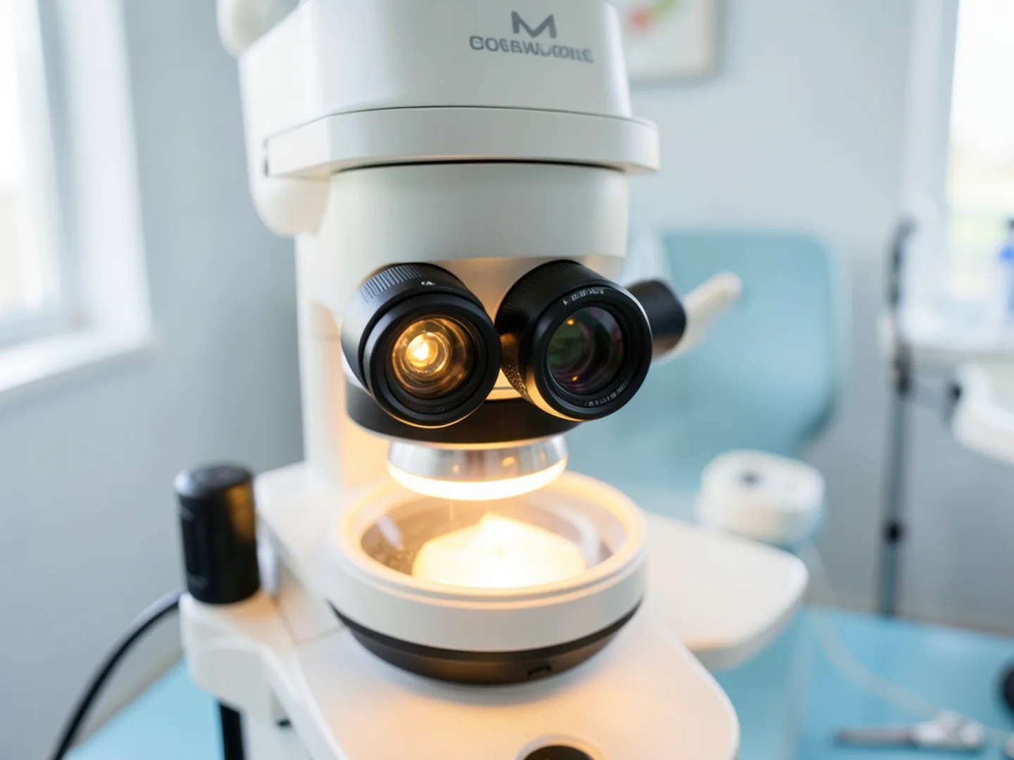 Dual optical lenses of surgical dental operating microscope in operatory