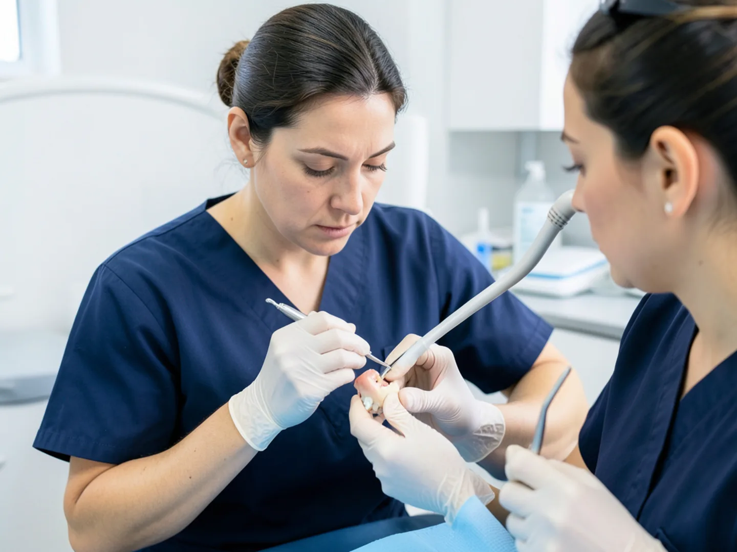 Dentist bonding durable composite resin to repair sports-related tooth fracture