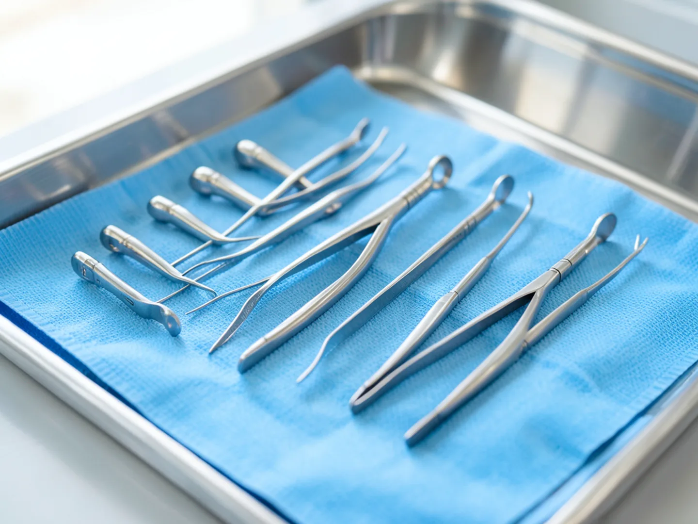 Sterile surgical extraction elevators and luxator instruments on tray